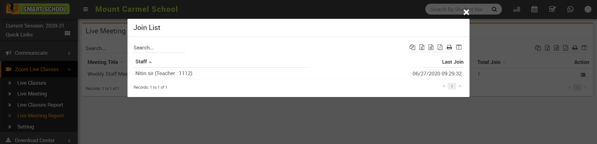 live meeting report join list