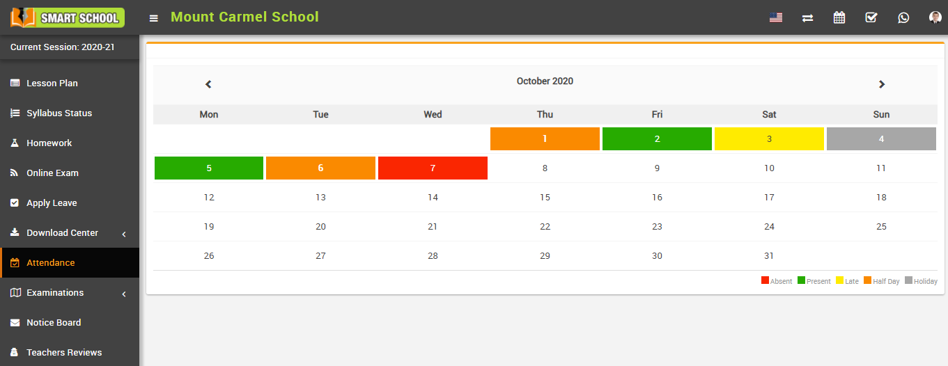 Student view monthly attendance image