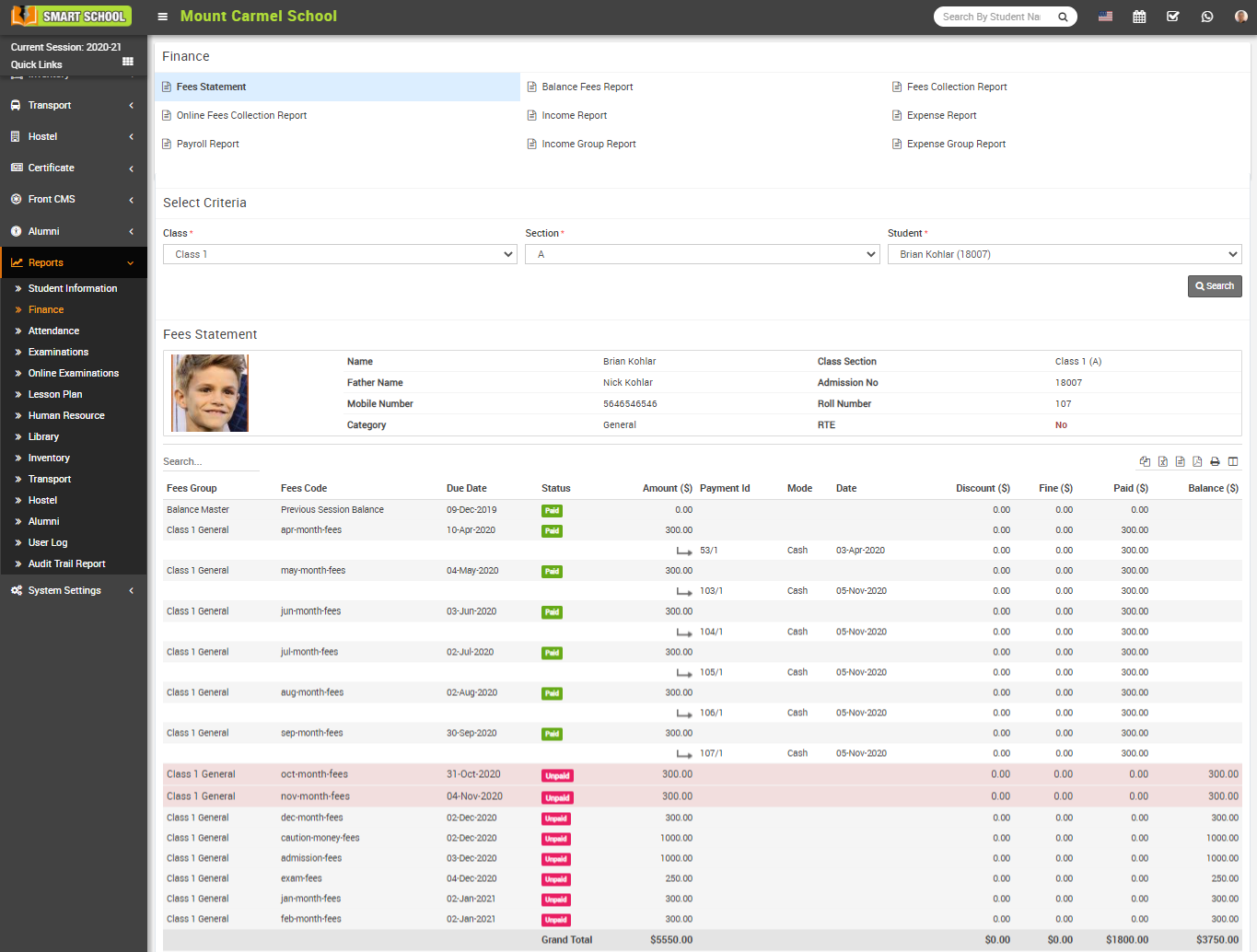 Fees statement image