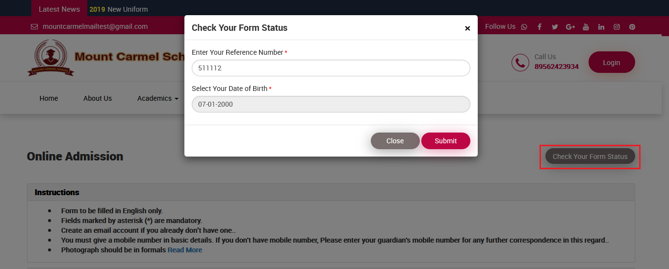 check online admission review