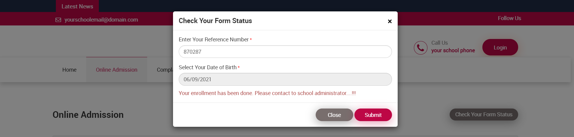 enrollment error message
