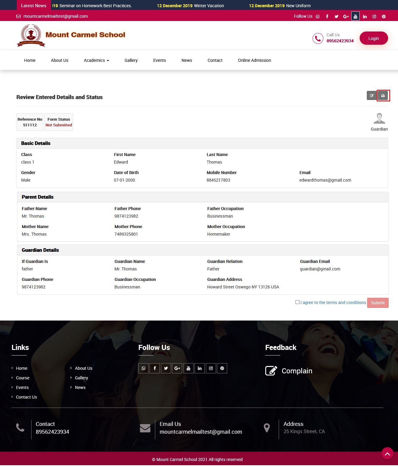 online admission print review