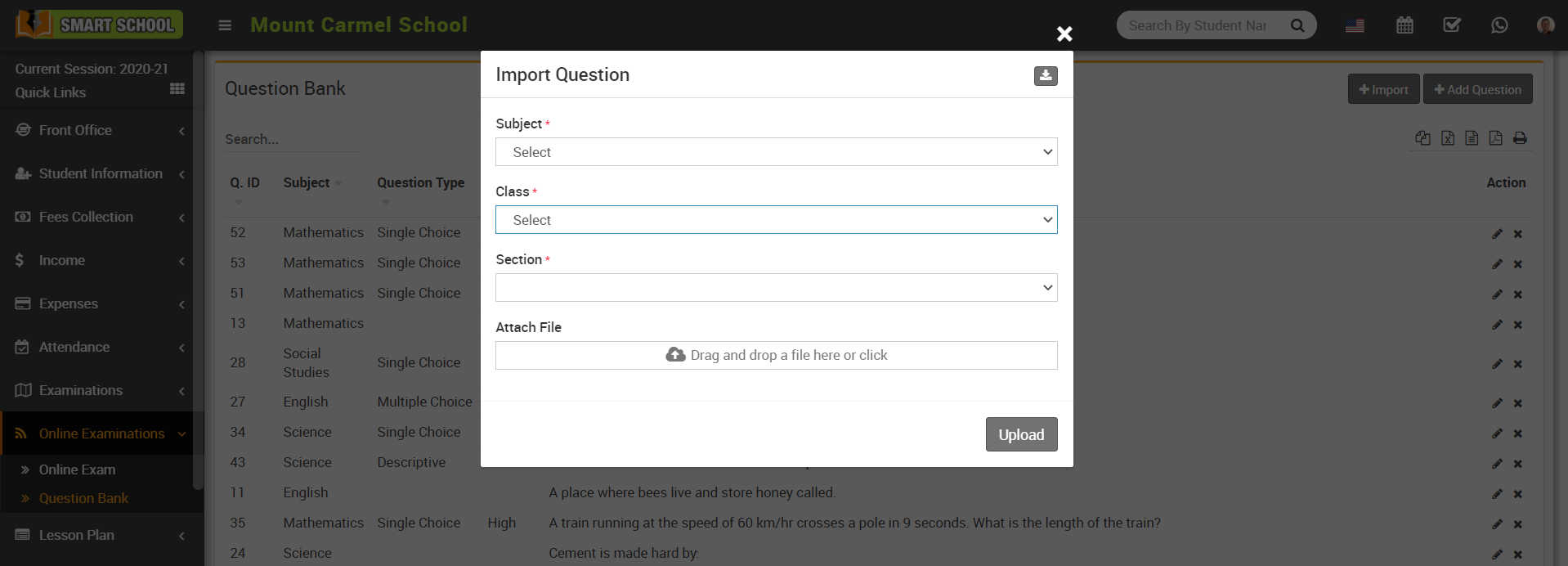 import question in online examination