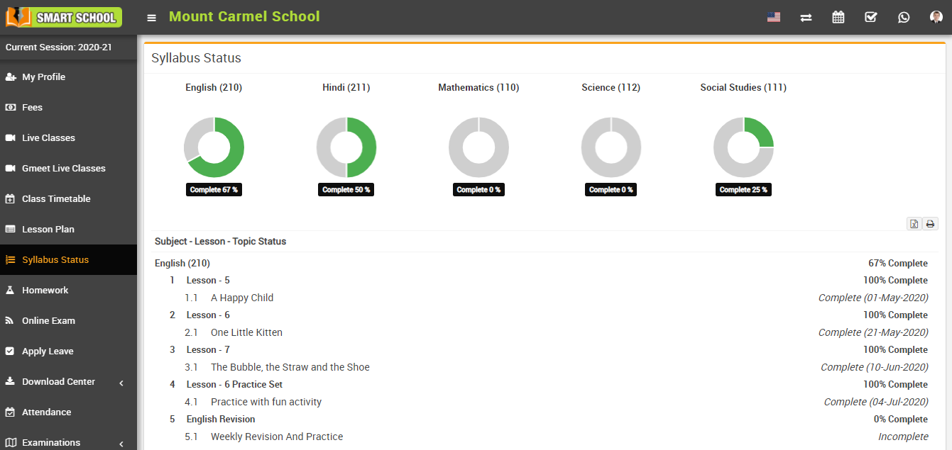 student syllabus status