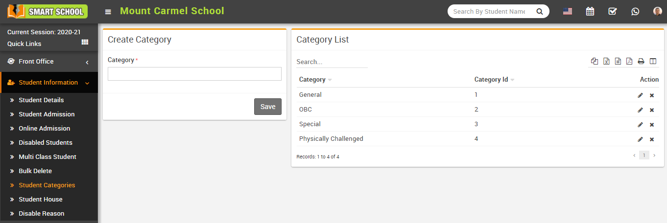 Create student category
