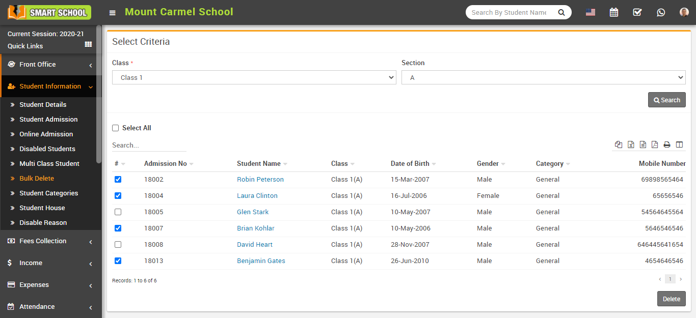 Delete bulk student image