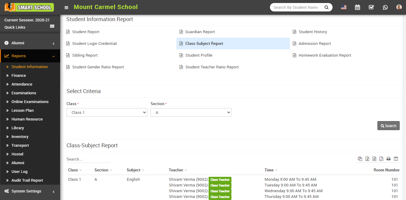 Class subject report image