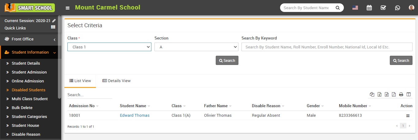 View disable student image