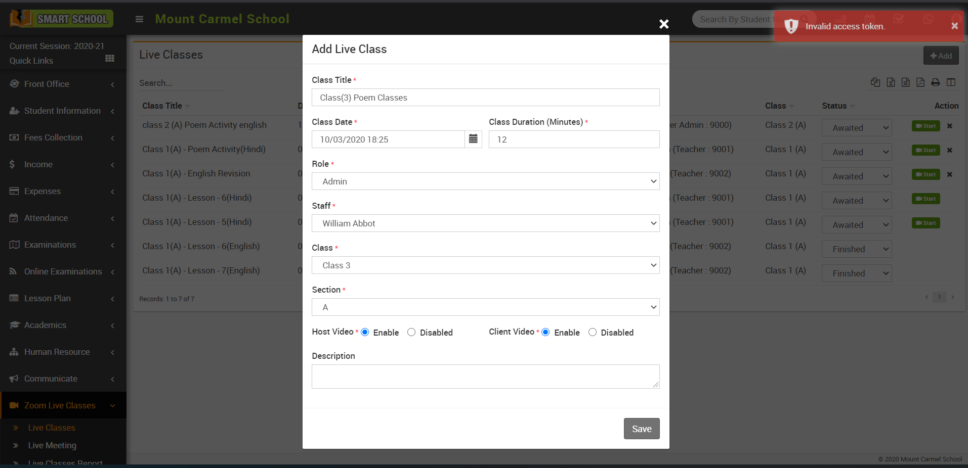 Zoom Invalid Access Token Error Image